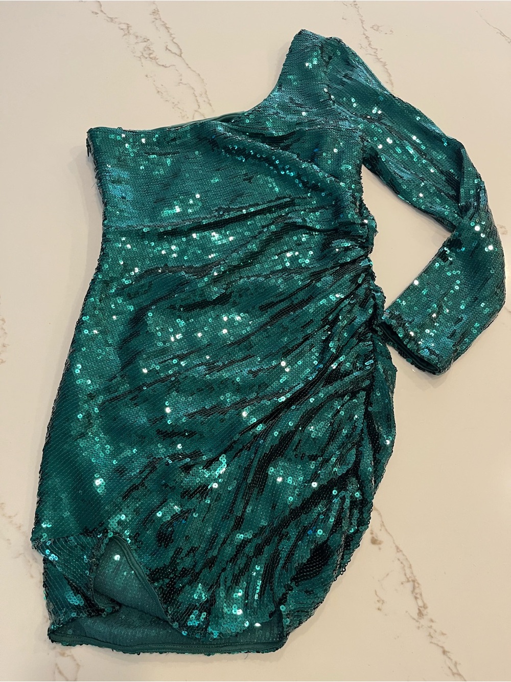 One-Shoulder Emerald Green Sequin Mini Dress NWT